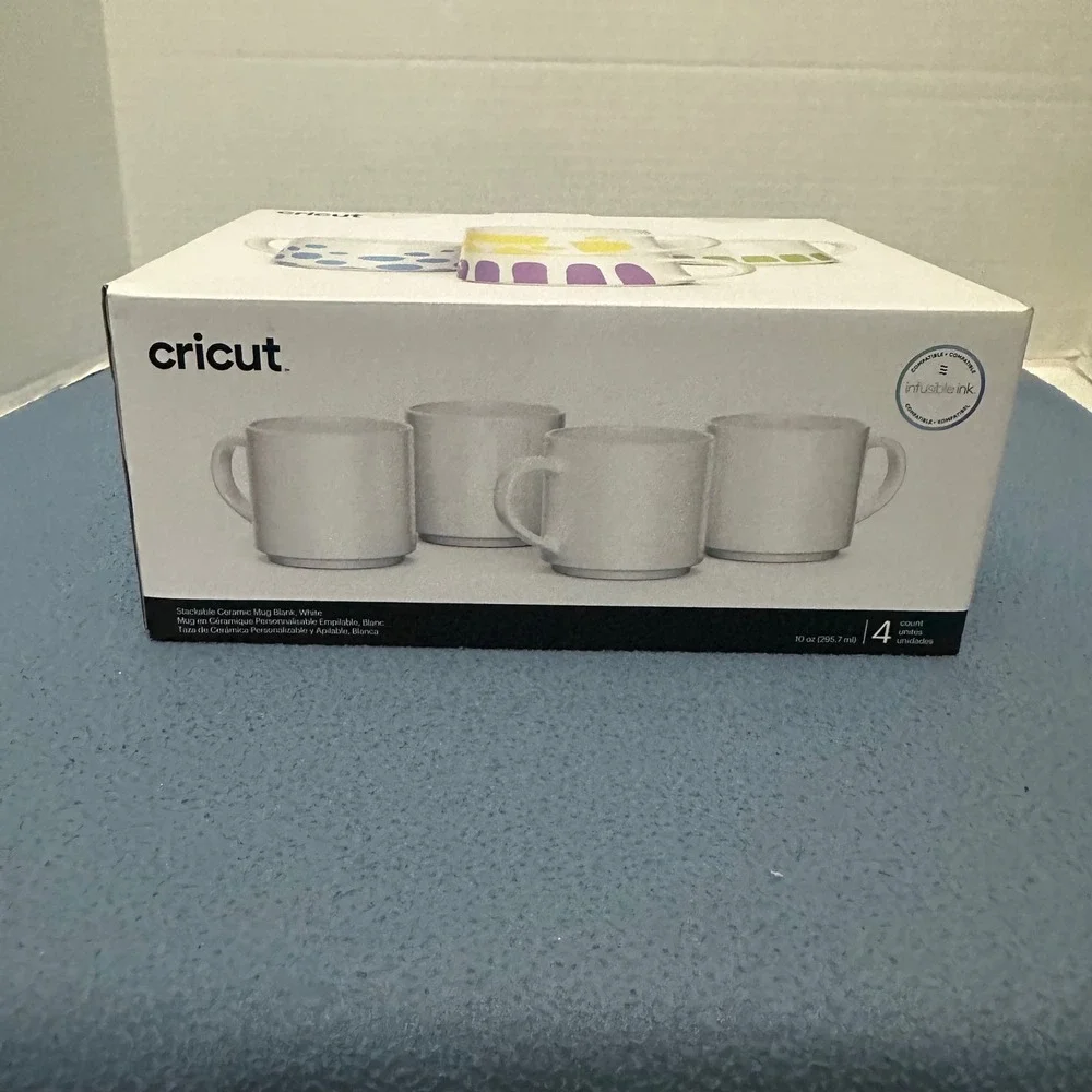 Cricut® Stackable Ceramic Mug Blank, White - 10 oz/300 ml 4 Mugs